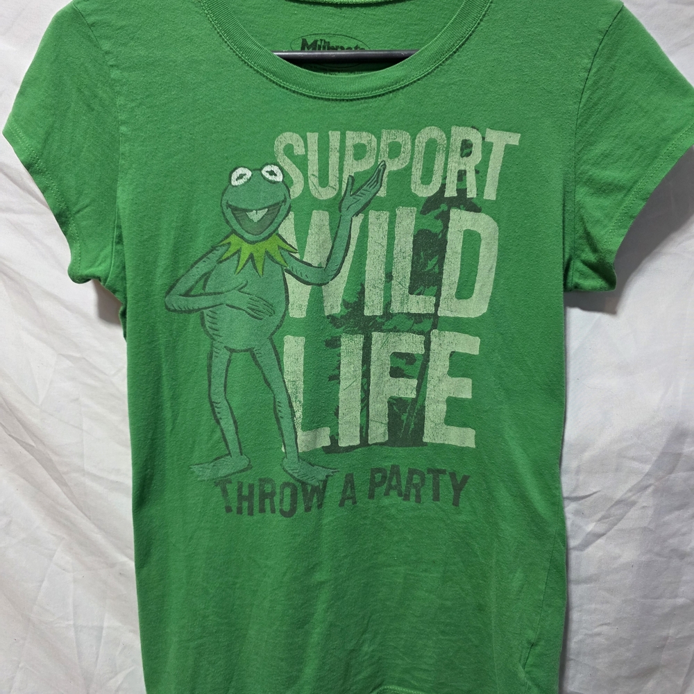 The Muppets Kermit The Frog Support Wild Life Throw A Party Shirt Juniors Sz XL